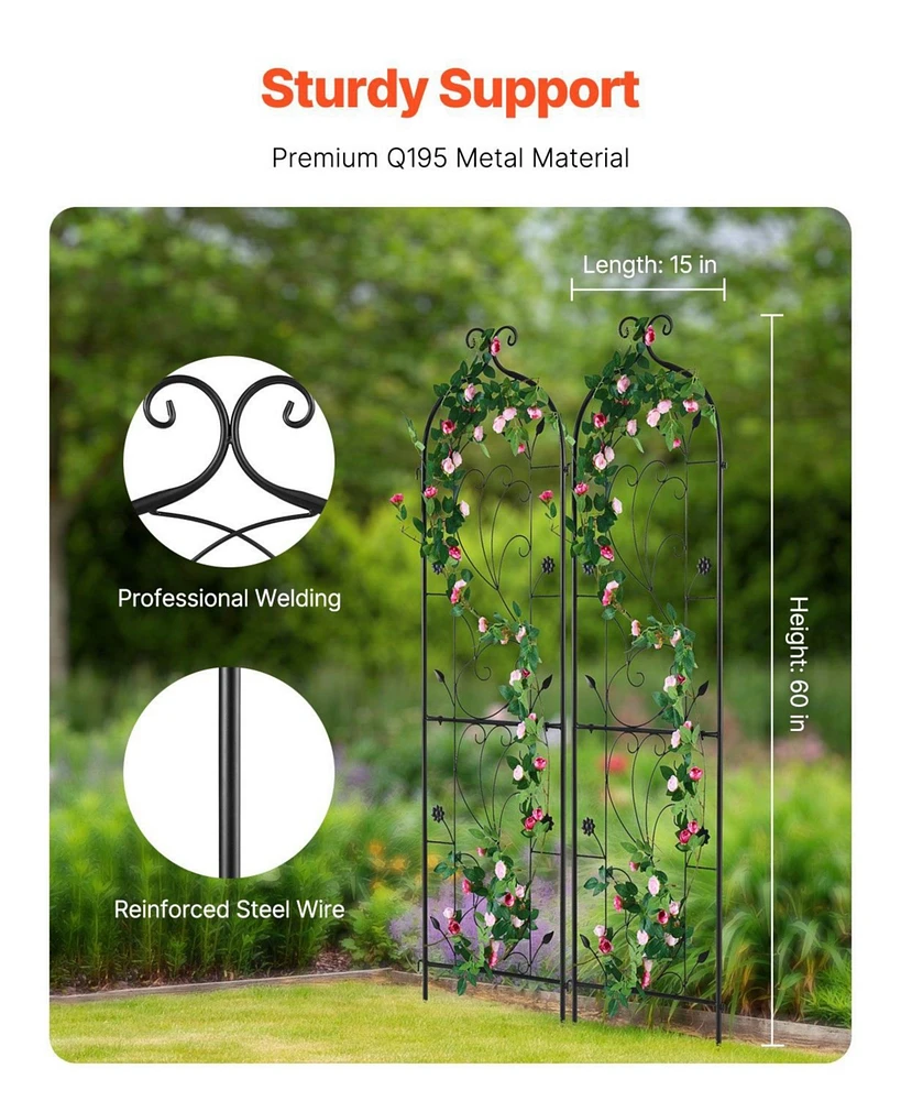 Slickblue 2 Pieces Rustproof Metal Garden Trellis for Strong Climbing Plant Support