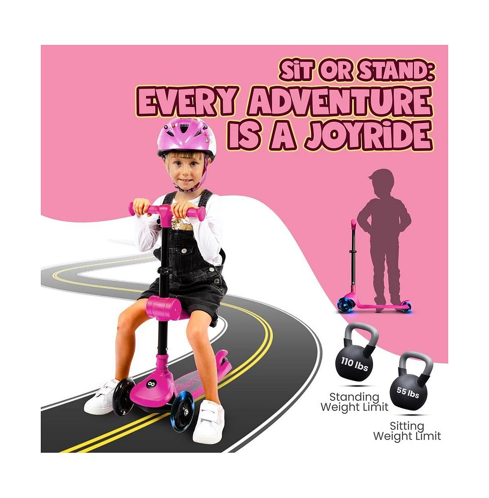 3-Wheel Foldable Kids Scooter - Child Toy Scooter with Built-in Led Wheel Lights, Foldable Seat (Pink)
