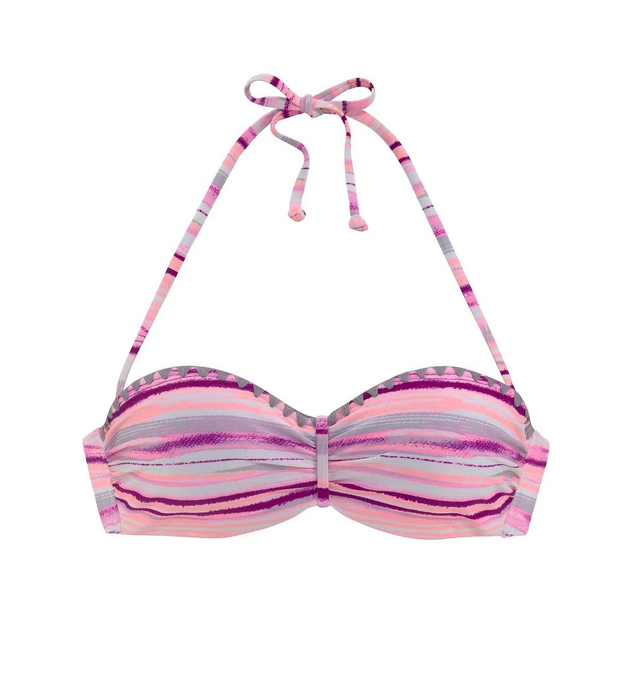 Lascana Women's Printed Crochet Bandeau Bikini Swimsuit Top