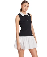 endless rose Women's Mixed Media Cotton Polo Mini Dress