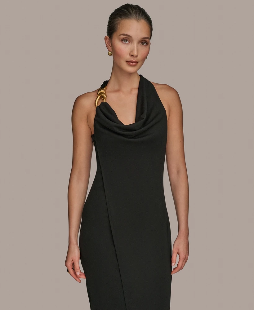 Donna Karan New York Women's Jersey Asymmetrical Cowl-Neck Hardware Dress