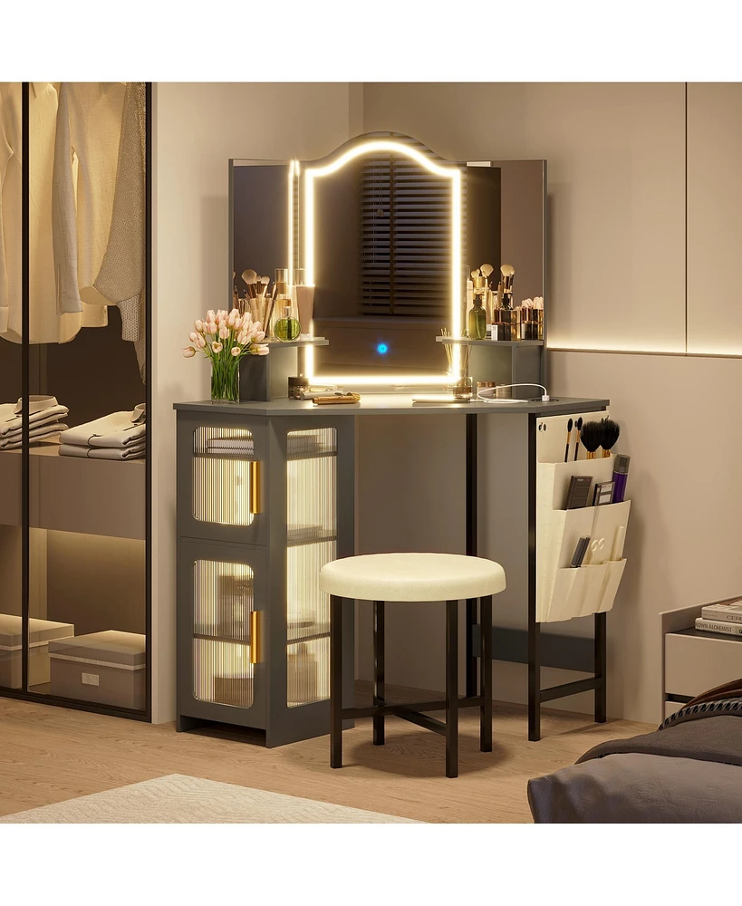 Vlsrka Vanity Makeup Desk with Mirror and Lights