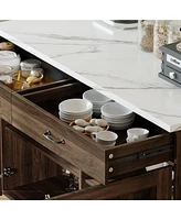 Homsee Marble patterned wooden multifunctional storage cabinet with two doors and two drawers, pantry