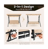 2-Seat Outdoor Convertible Swing Chair with Flat Bed and Adjustable Canopy