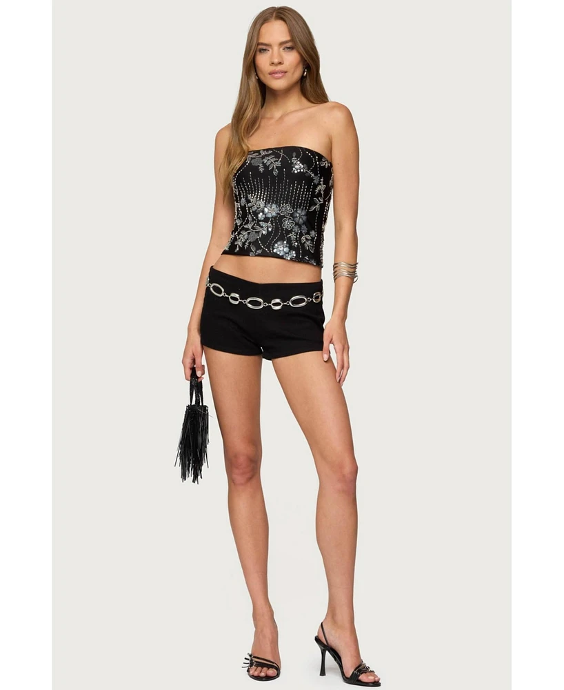 Edikted Women's Zelda Bead & Sequin Strapless Top