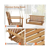 2-Seat Acacia Wood Porch Swing Bench with 2 Hanging Hemp Ropes