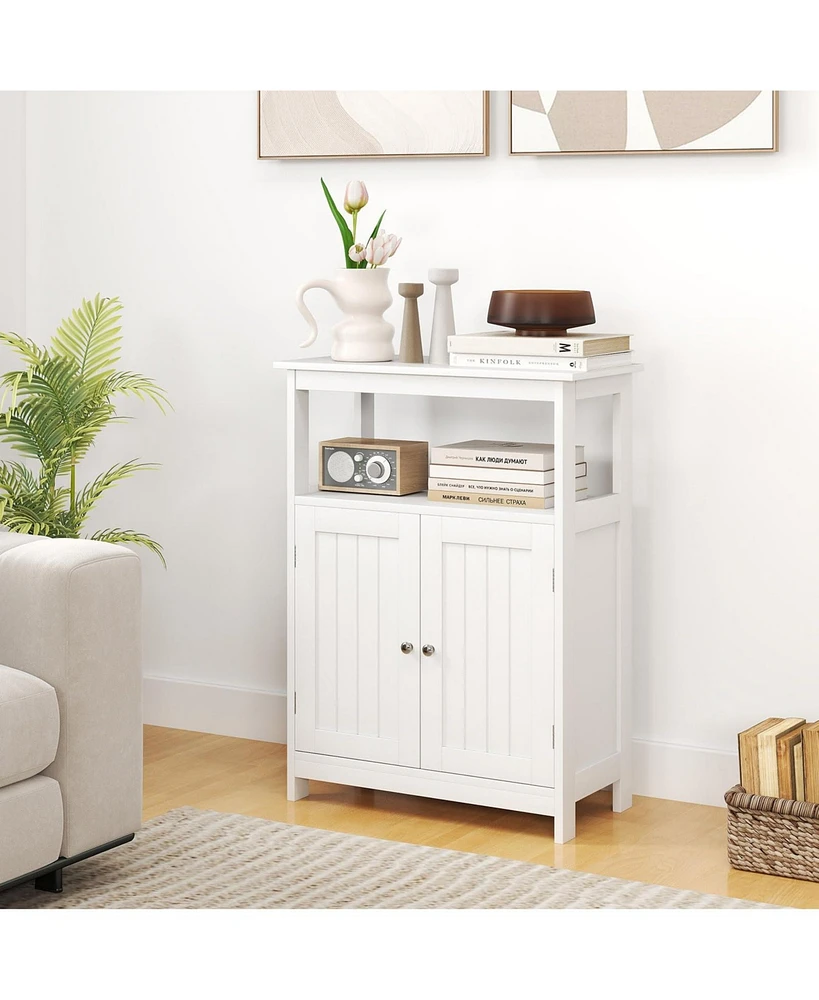 Bathroom Floor Cabinet Freestanding Storage Organizer with Open Compartment