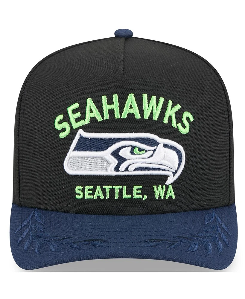 New Era Big Boys and Girls Black/College Navy Seattle Seahawks 2025 Nfl Draft A-Frame 9FIFTY Snapback Hat