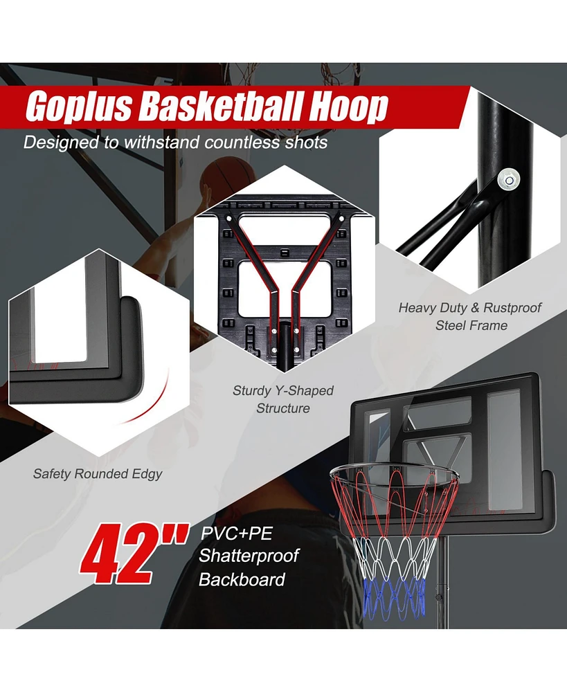 Height Adjustable Portable Shatterproof Backboard Basketball Hoop with 2 Nets