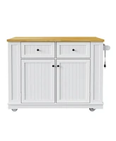 Casainc Kitchen Island with Drop Leaf, Power Outlet, Rubber Wood Top, Rack, Open Storage, Adjustable Shelves (No Stools)