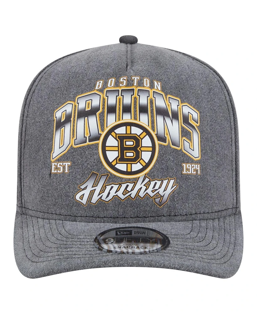 New Era Men's Charcoal Boston Bruins Throwback Washed A-Frame Pre-Curved 9FIFTY Snapback Hat