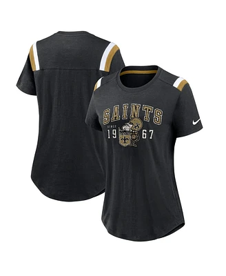 Nike Women's Heather Black New Orleans Saints Playback Athlete Historic Fashion T-Shirt