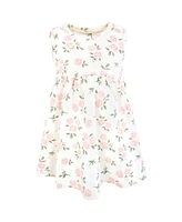 Hudson Baby Toddler Girls Cotton Dress and Cardigan Set, Soft Pink Sage Rose