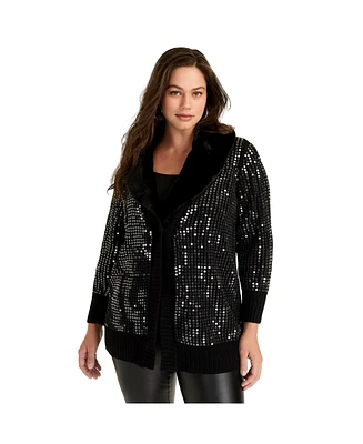 June + Vie Women's Sequin Button-Up Sweater