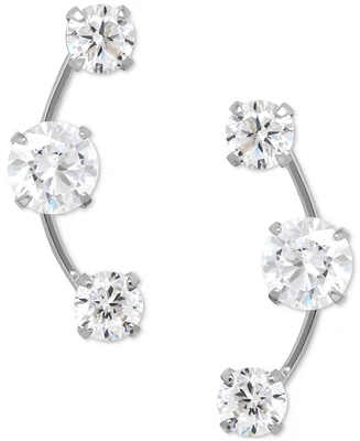 Cubic Zirconia 3-Stone Ear Climber Earrings in 14k Yellow, White, or Rose Gold