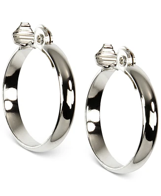 Anne Klein Silver-Tone E-z Comfort Clip 1 1/4" Wide Hoop Earrings