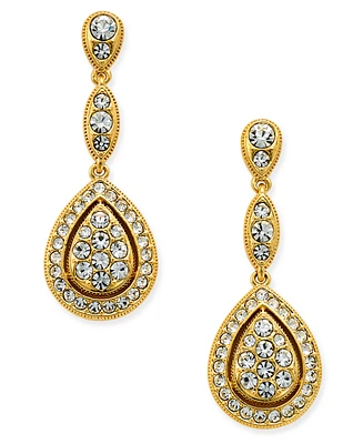 Eliot Danori Gold-Tone Teardrop Pave Drop Earrings, Created for Macy's