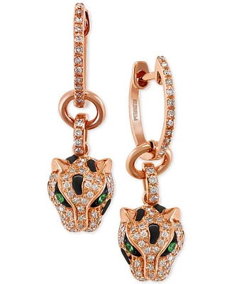 Effy Diamond (3/8 ct. t.w.) and Tsavorite Accent Panther Drop Earrings in 14k Rose Gold