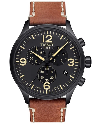 Tissot Men's Swiss Chrono Xl Brown Leather Strap Watch 45mm