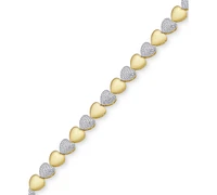 Diamond Accent Heart Link Bracelet Silver Plate, Gold Plate or Rose