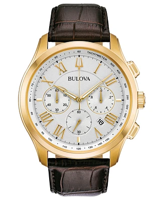Bulova Men's Chronograph Wilton Brown Leather Strap Watch 46.5mm