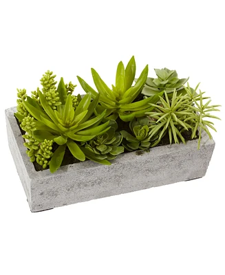 Nearly Natural Artificial Succulent Garden with Concrete Planter