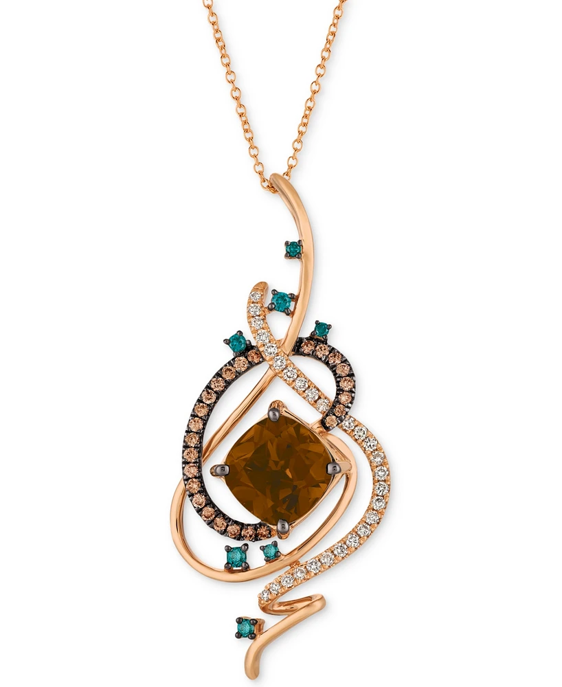 Le Vian Exotics Crazy Collection Chocolate Quartz (3-3/4 ct. t.w.) & Diamond (3/4 ct. t.w.) 18" Pendant Necklace in 14k Rose Gold