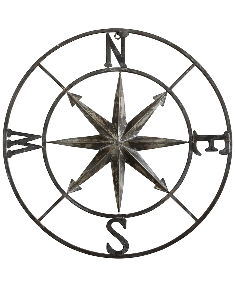 Metal Compass Wall Decor, Distressed Silver-Tone