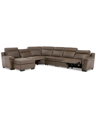 Closeout! Julius Ii 150" 6-Pc. Leather Chaise Sectional Sofa With 2 Power Recliners, Headrests & Usb Outlet, Created for Macy's