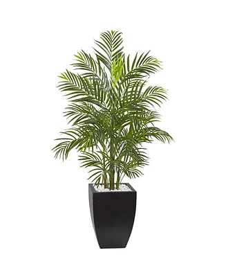 Nearly Natural 4.5' Areca Palm Uv-Resistant Indoor/Outdoor Artificial Tree in Black-Washed Planter