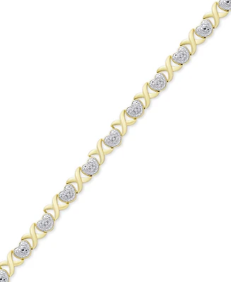 Diamond Accent Heart X Link Bracelet Silver Plate or Gold Rose