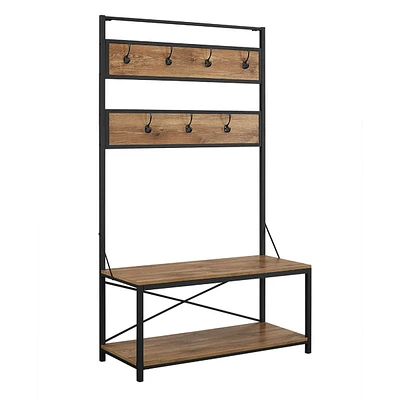 72" Industrial Metal and Wood Hall Tree - Rustic Oak