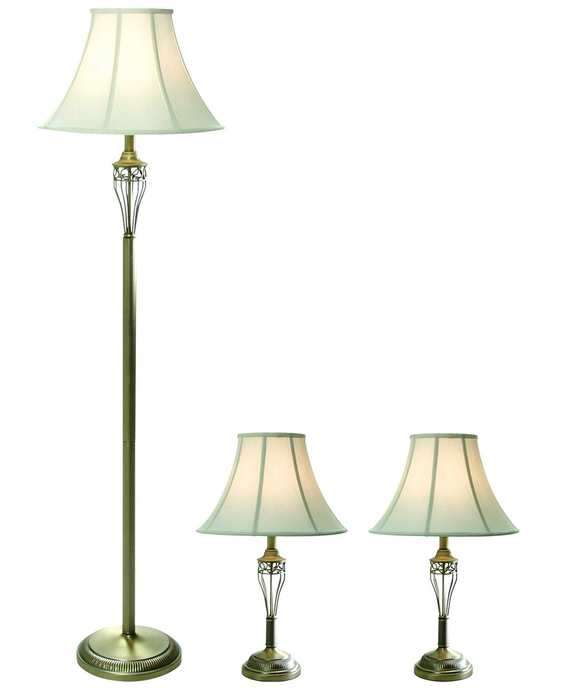 Elegant Designs Antique Brass Three Pack Lamp Set (2 Table Lamps, 1 Floor Lamp)