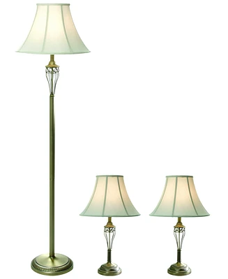 Elegant Designs Antique Brass Three Pack Lamp Set (2 Table Lamps, 1 Floor Lamp)
