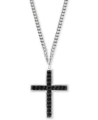 Effy Men's Black Spinel Cross Pendant Necklace 22" in Sterling Silver
