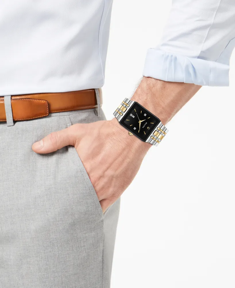 Bulova Men's Diamond-Accent Two-Tone Stainless Steel Bracelet Watch 30.5x45mm, Created for Macy's