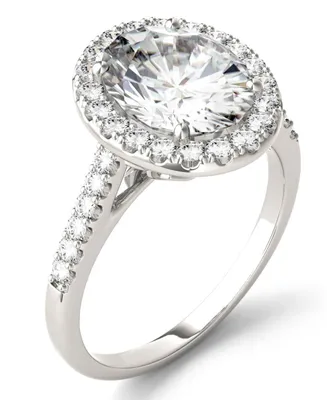 Moissanite Oval Halo Ring (3-1/2 ct. tw. Diamond Equivalent) in 14k White Gold