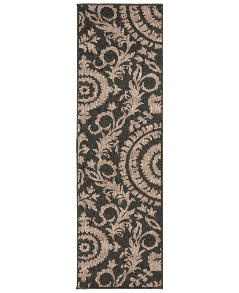Closeout! Livabliss Alfresco Alf-9615 Black 2'3" x 11'9" Runner Area Rug, Indoor/Outdoor