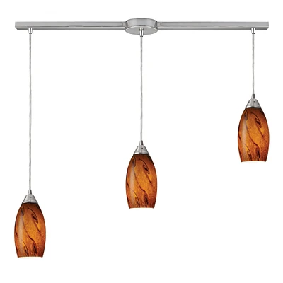Galaxy 3-Light Linear Brown Pendant in Satin Nickel