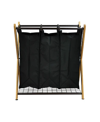 Oceanstar X-Frame Bamboo 3-Bag Laundry Sorter