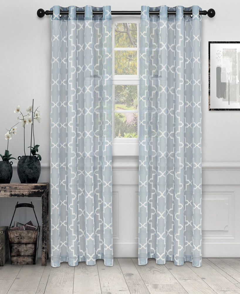 Superior Semi-Sheer Quatrefoil Printed Curtain Panels, Set of 2, 52" x 96"