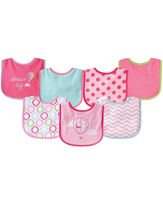 Luvable Friends Baby Girls Cotton Terry Drooler Bibs with Peva Back, Pink Balloon 14-Piece