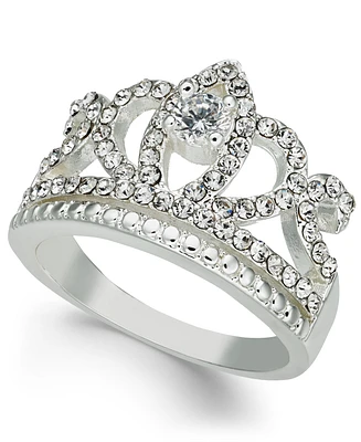 Charter Club Fine Silver Plate Crystal Crown Ring, Created for Macy's