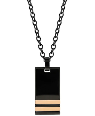 Sutton Stainless Steel Black Pendant Necklace With Double Rose Gold Stripe