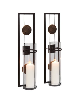 Danya B. 20" Decorative Metal Medallion Pillar Candle Sconces - Set of 2