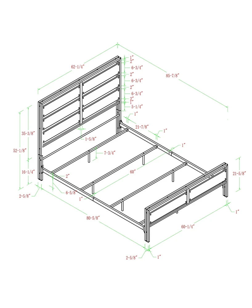 Walker Edison Queen Size Metal and Wood Plank Bed