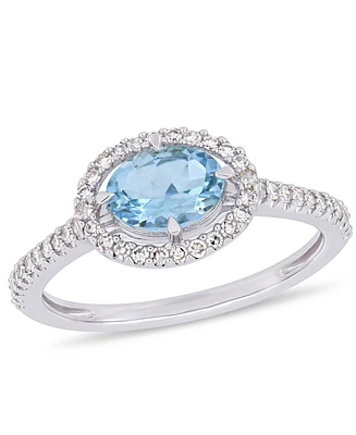 Aquamarine (5/8 ct.t.w.) and Diamond (1/4 ct.t.w.) Halo Ring in 10k White Gold