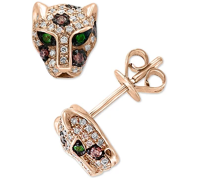 Effy Diamond (1/3 ct. t.w.) & Tsavorite Accent Panther Stud Earrings in 14k Rose Gold