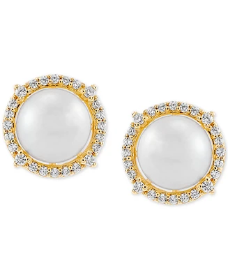 Honora Cultured Freshwater Pearl (7mm) & Diamond (1/6 ct. t.w.) Stud Earrings in 14k Gold