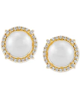 Honora Cultured Freshwater Pearl (7mm) & Diamond (1/6 ct. t.w.) Stud Earrings in 14k Gold